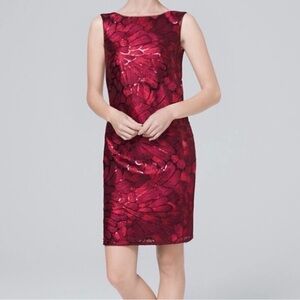 WHBM Red Sequined Embroidered Dress, Fully Lined
